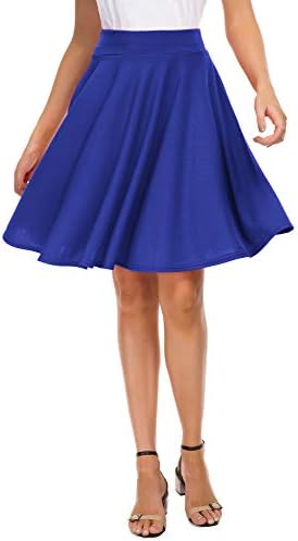 EXCHIC Women's Casual Stretchy Flared Mini Skater Skirt Basic A-Line Pleated Midi Skirt