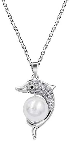 Gold & Platinum Plated Cubic Zirconia Pave Dolphin Playing Pearl Ball Pendant Necklace Y1076