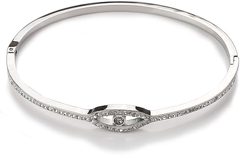 Evil Eye Bracelet for Women Dainty Bracelets 14K Gold Plated with Crystcal Cubic Zirconia Cute Bangle Jewelry Gift for Her (A-Silver)
