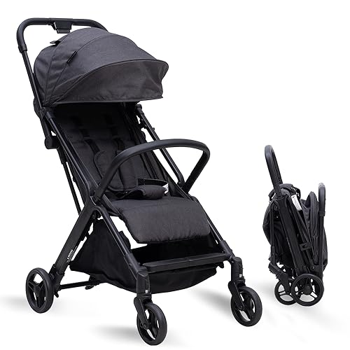 Lightweight Baby Stroller - Gravity Automatic Fold Travel Stroller for Airplane， One-Hand Folding Toddler Stroller，Compact Umbrella Stroller w/Adjustable Backrest/Footrest/Canopy…(Black)