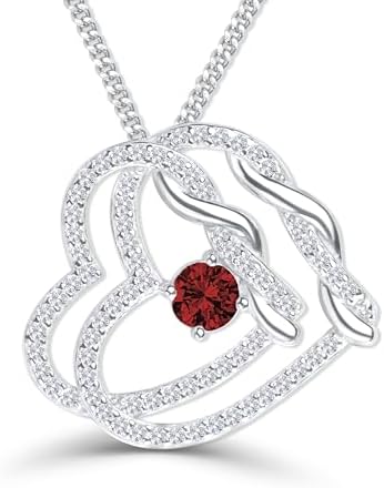 DUAL DIVINE Platinum Plated Sterling Silver Heart Necklace Gift for Women Mom Necklace with Heart Pendant Birthstone Necklace for Women Gift for Her