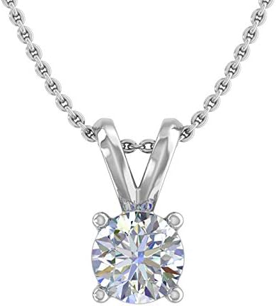FINEROCK 1/4 to 1/3 Carat 4-Prong Set Solitaire Diamond Pendant Necklace in 10K Gold or in Platinum (Silver Chain Included) Mothers Day Special