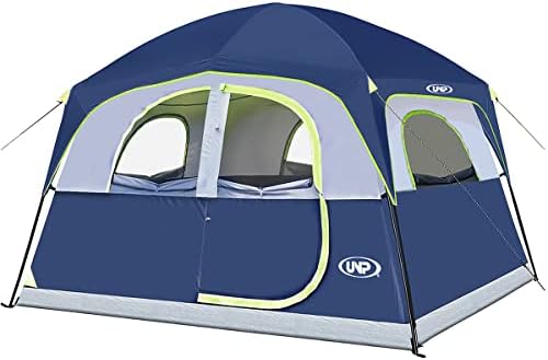 UNP Tents 6 Person Waterproof Windproof Easy Setup,Double Layer Family Camping Tent with 1 Mesh Door & 5 Large Mesh Windows -10'X9'X78in(H)