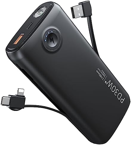 Dpdenoy Portable Charger with Built in Cable, 27000mAh Power Bank QC4.0 22.5W PD3.0 USB C Fast Charging, Phone Battery Pack with 3W Flashlight for iPhone, Samsung, Google, Tablet, and More