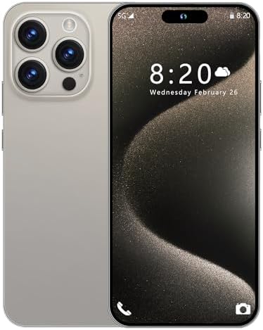 Unlocked Android Phone I15 ProMax 5G Android 13 Cell Phone with Dynamic Island Titanium 8GB+256GB Mobile Phones 6.8“ HD Screen 108MP+24MP Camera 6800 mAh Long Battery Dual SIM Smart Phone (Gray)