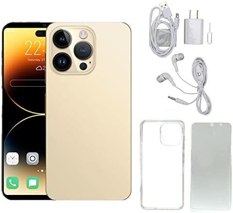 Tangxi I14 ProMax Cell Phone,6.1in Unlocked Android11 Smartphone,4GB RAM 64GB ROM,16MP Camera,Ten Cores Processor,Face Recognition,BT,FM,GPS,7000mAh,Golden