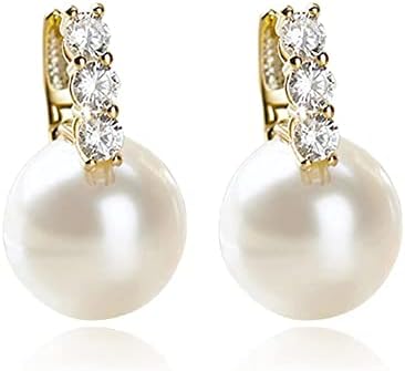 Kesaplan Pearl Earrings for Women Girls 14K Gold Plated Hypoallergenic Pearl Earrings 5A Cubic Zirconia Dangle Earrings Elegant Jewelry for Gifts