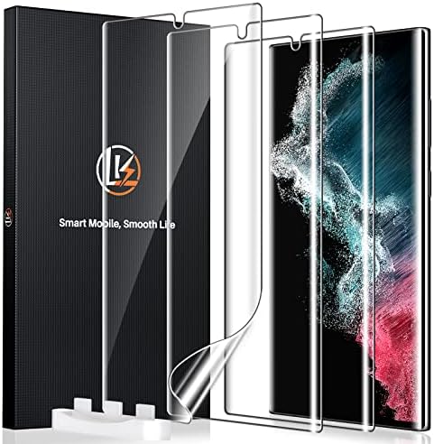 LK 3 Pack for Samsung Galaxy S22 Ultra Screen Protector [Not Glass] [Support Fingerprint Unlock] Bubble Free, with Easy Installation Tool, 3D Curved Max Coverage for S22 Ultra 6.8-inch