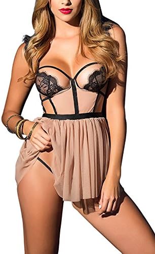 ALLoveble Women's Sexy Lace Lingerie Dress Cupless Strappy Chemise Babydoll Nightwear