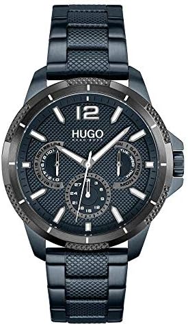 HUGO #Sport Men's Multifunction Stainless Steel and Link Bracelet Casual Watch, Color: Blue (Model: 1530194)