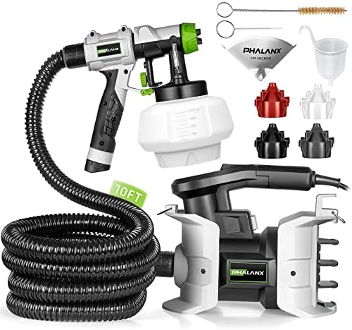 PHALANX 700W Electric Paint Sprayer with 10FT Air Hose, 1200ML, 4 Nozzles, 3 Patterns, Paint Sprayer for House Painting Home Interior & Exterior Walls, Ceiling, Fence, Cabinet