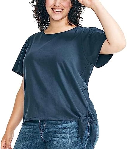 Nautica Women's Summer Crop Top Solid Short Sleeve Side-Tie Knot Tee T-Shirt