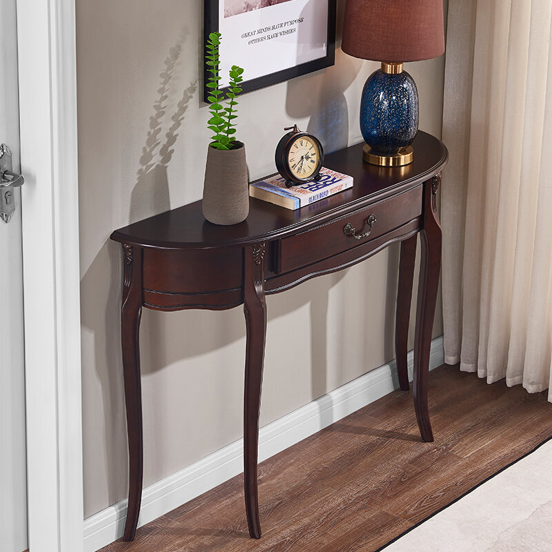 Household Solid Wood Entrance Cabinet American Light Luxury Semicircle Wall Console European Console Tables Partition Hallway Curio Cabinet