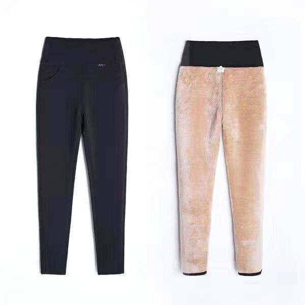 Women's Fleece-Lined Leggings, Plus Size, Skinny, Pencil Pants, Stretch, Plus Size, Middle-Aged Mom, Autumn and Winter