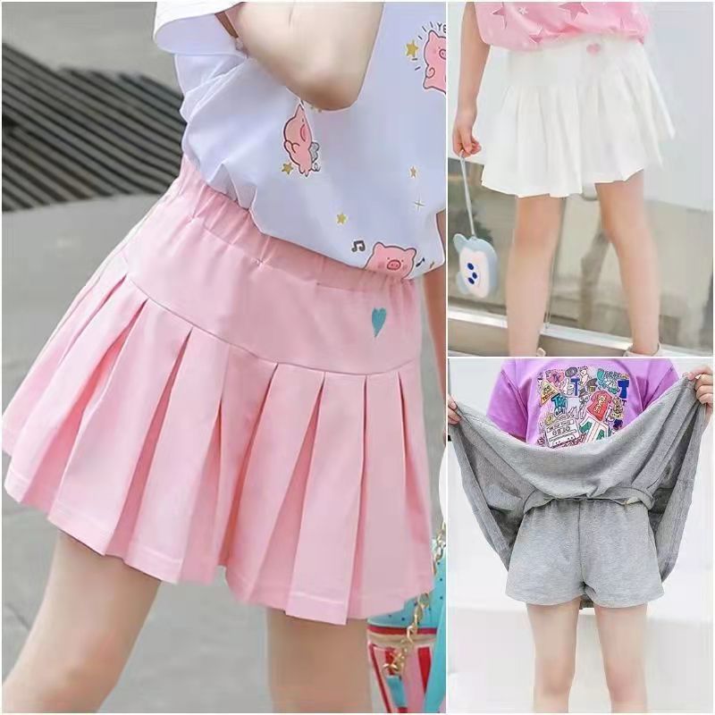 100-170 Size Girls Pleated Skirts Children's  Short Skirts with Safety Pants Korea Kids Fashion Thin Skirts