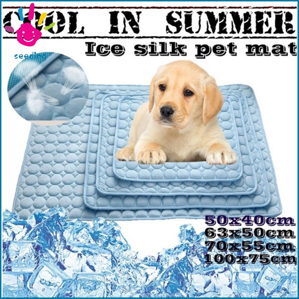 【Ready Stock】 5 sizes Cool Ice Silk Cold Bed Cushion Mattress Pet Cooling Mat Dog Cat Sleeping Pad