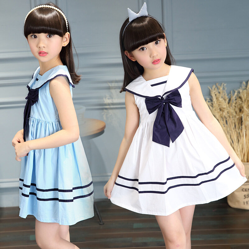 girls' navy skirt fashion girl dress children ruffle dress kids babys For 3-14 yrs old