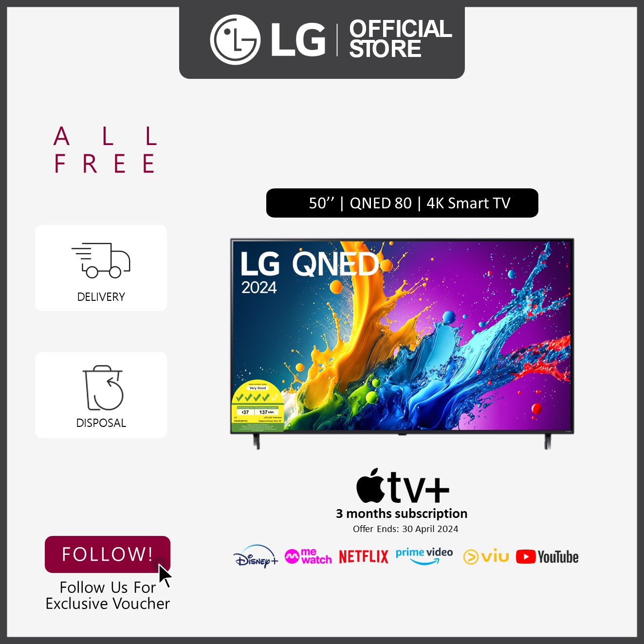 [NEW] LG 50QNED80TSA 50" 4K Smart TV + Free Delivery + Free Disposal