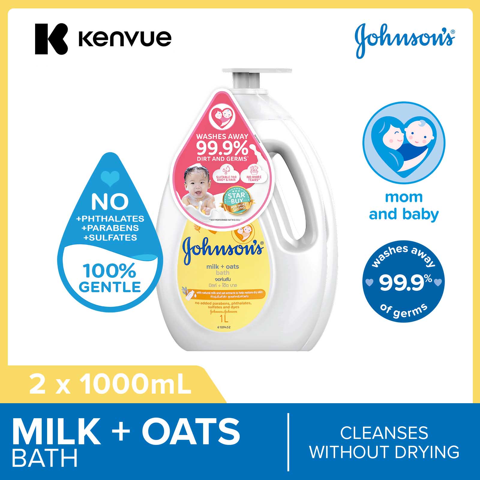 Johnson's Baby Milk + Oats Bath 1L Twinpack