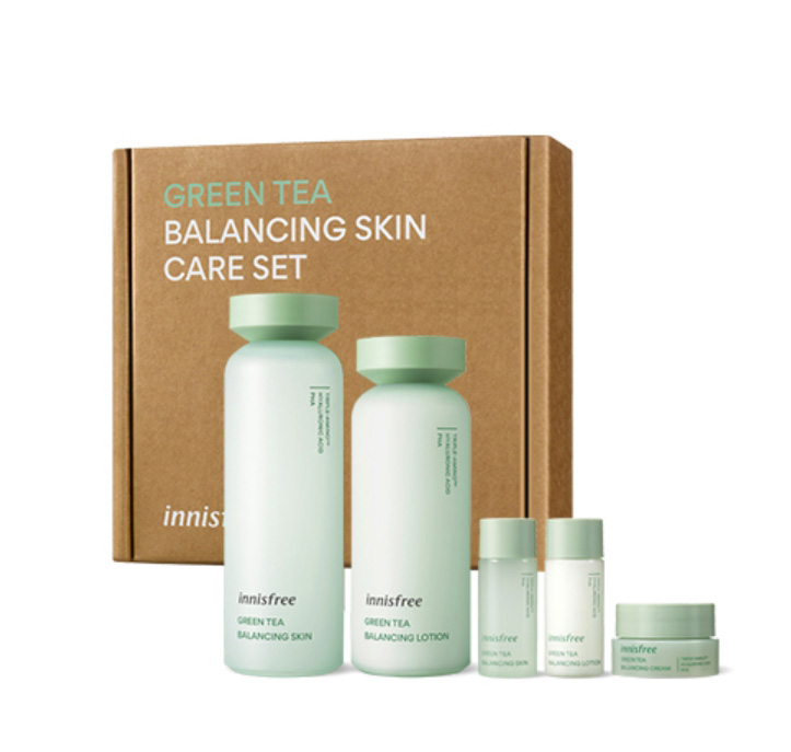 Innisfree Green Tea Balancing Skin care Set Sensitive Oily Skin Moisture PHA Hyaluronic Acid Sebum Dead skin cells Gifts Face Facial Beauty Cosmetics Soothing Made in korea