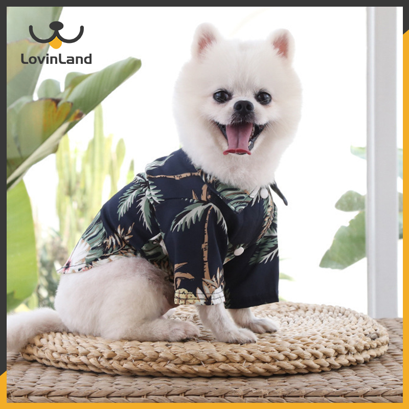 Lovinland Pet Cat Dog Shirts Cotton Summer Beach Clothes Vest Pet Clothing Floral T Shirt Hawaiian For Small Large Dog